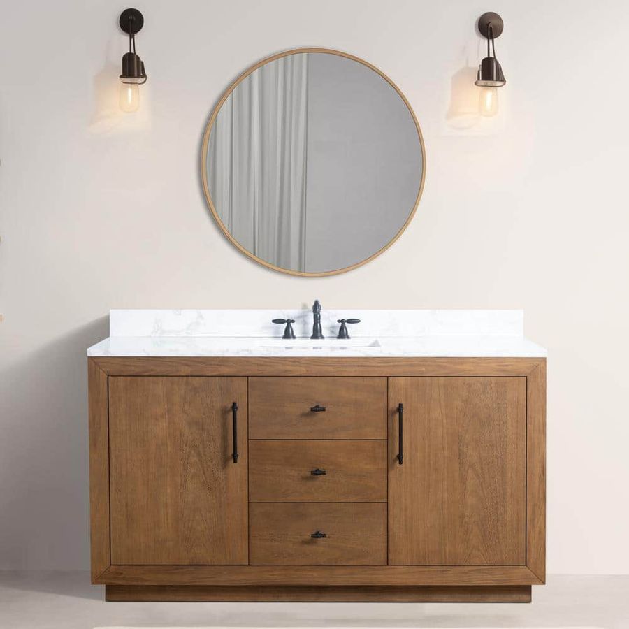 Vanity Art 60 in. W x 21.5 in. D x 34 in. H Single Sink Bathroom Vanity in Tan with Arabescato White Engineered Marble Top VA7060-ST-ET - The Home Depot added by Elaine Wackerly