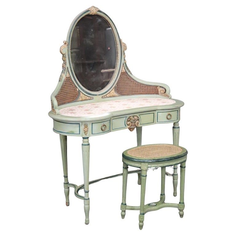 Green Painted French Louis XVI Style 1920s Era Ladies Vanity and Matching Stool added by Jendalyn Cohen