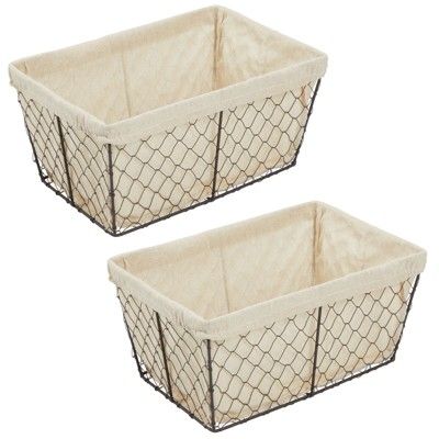 mDesign Medium Chicken Wire Storage Basket, Fabric Liner, 2 Pack, Bronze/Natural added by Where The Heart Is Designs