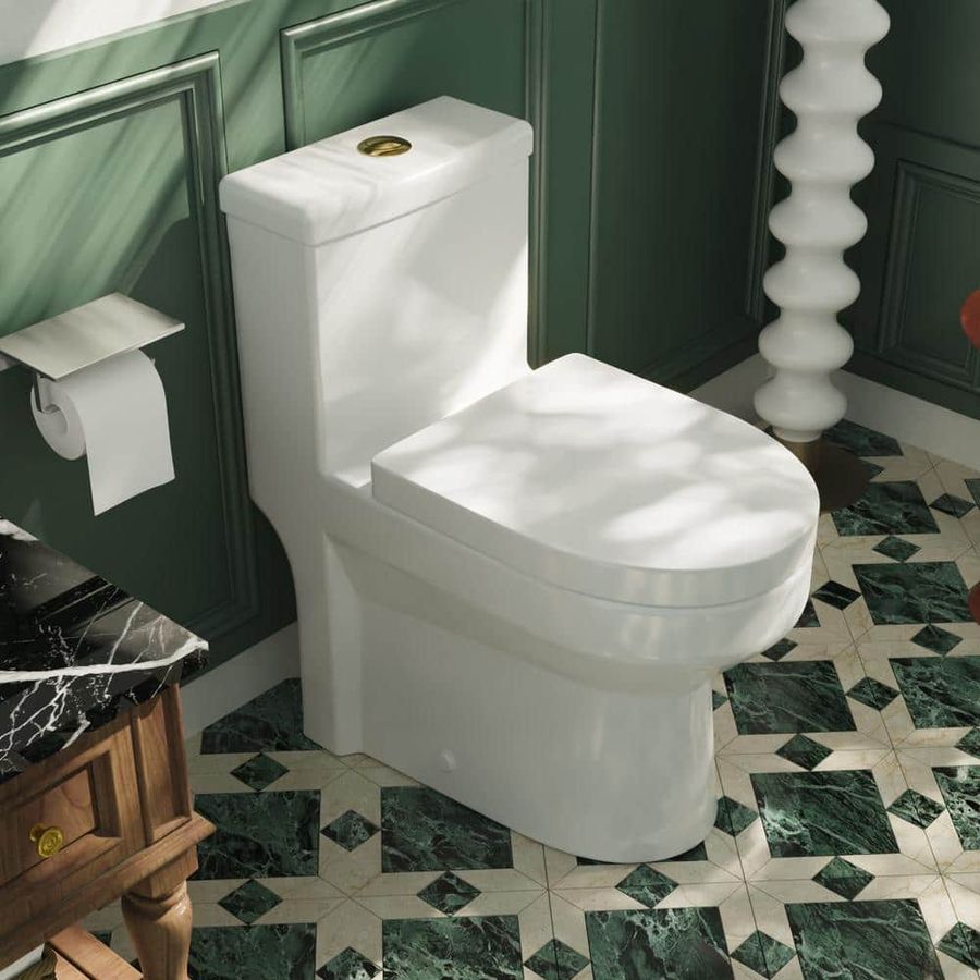 DEERVALLEY Liberty 1-Piece 1.1/1.6 GPF Dual Flush Elongated Map Flush 800g Toilet in White, Golden Flush Button, Soft Close Seat DV-1F52813-G - The Home Depot added by Amanda Higgins