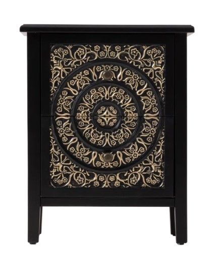 Levera Farmhouse Fully-Assembled 2-Drawer Nightstand, Distressed End Table, Black & Gold added by Sandy Schargel Interiors