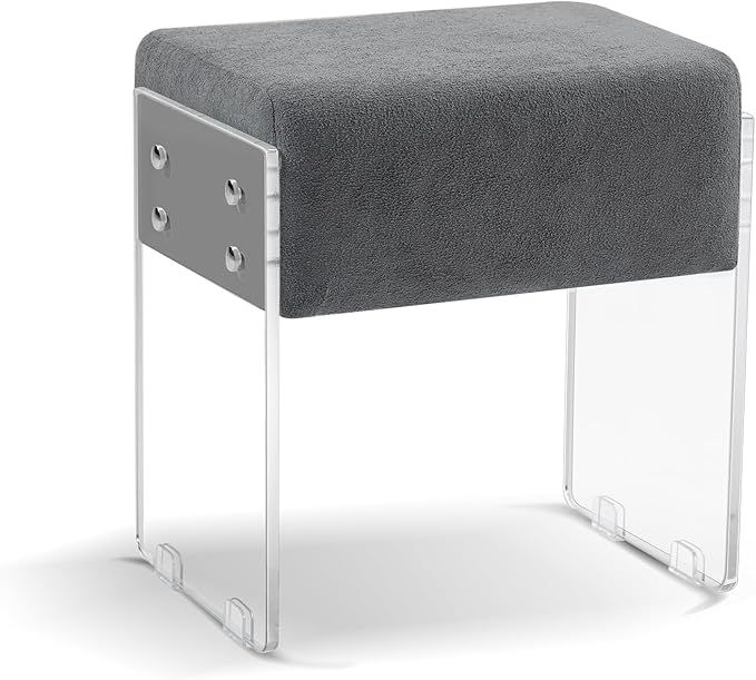 Lamb Fabric Vanity Stool Chair，Makeup Stool Chair with Padded Cushion and Acrylic Leg - Footstool Side Table for Bedroom Living Room (Grey) added by Sarah Jackson