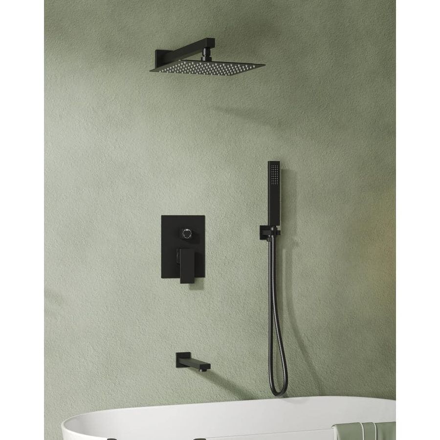 EVERSTEIN 1-Handle 3-Spray Wall Mount Tub and Shower Faucet with 10 in. Rain Shower Head in Matte Black (Valve Included) ES-6603-10MB - The Home Depot added by Cayley Mesterheide