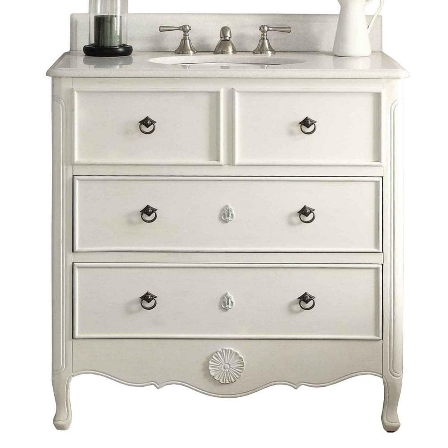 Benton Collection Daleville 34 in. W x 21 in. D x 35 in. H Bath Vanity in Antique White with White Marble Top HF-081AW-BS - The Home Depot added by Jenni Winter