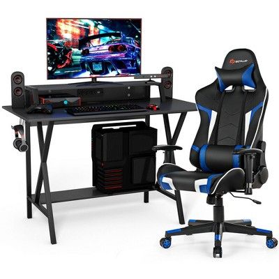 Costway Gaming Computer Desk&Massage Gaming Chair Set w/Monitor Shelf Power Strip added by Tenille Clyburn