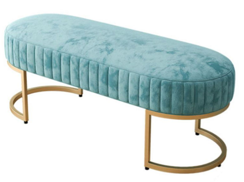  Glam Oval Bench with Legs Velvet Foam Solid Color Bench for Bedroom - 39"L x 13"W x 18"H Blue added by Carly Murphy