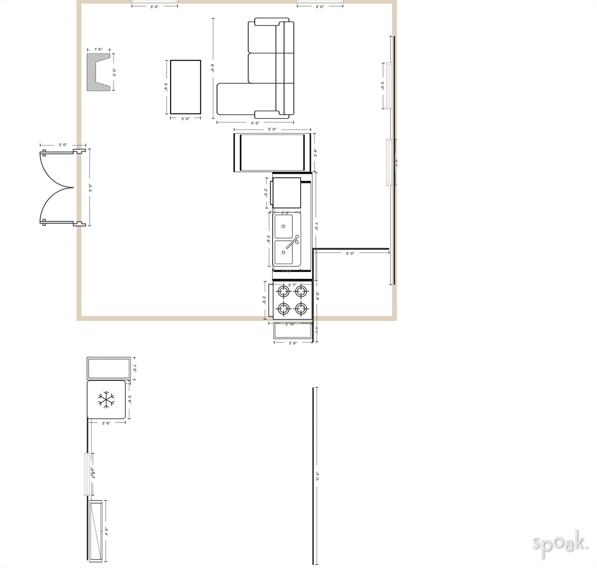 Square Kitchen Plan designed by Sadie Moore