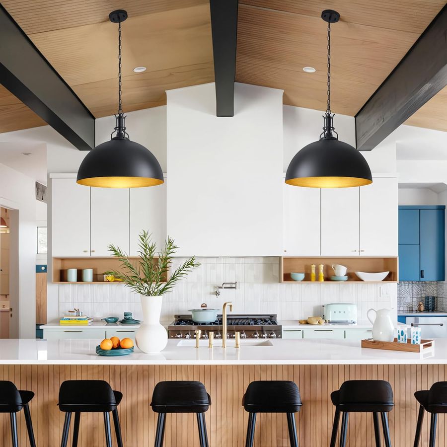19.7'' Large Dome Black Pendant Light Farmhouse Vintage Kitchen Island Pendant Light Fixtures Industrial Rustic Chandeliers for Dining Room Entryway Hallway Foyer Kitchen Living Room added by Lauren Kunewa