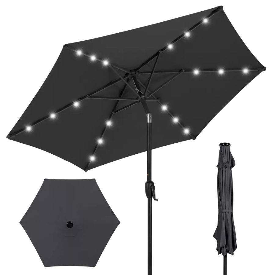 Best Choice Products 7.5ft Outdoor Solar Patio Umbrella for Deck, Pool w/ Tilt, Crank, LED Lights - Cream added by Amber Verduzco