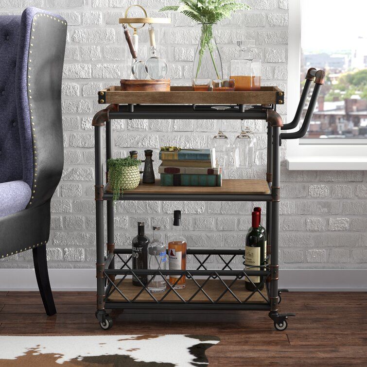 Oakfield 34.25'' Wide Bar Cart with Wine Bottle Storage added by Spoak Member