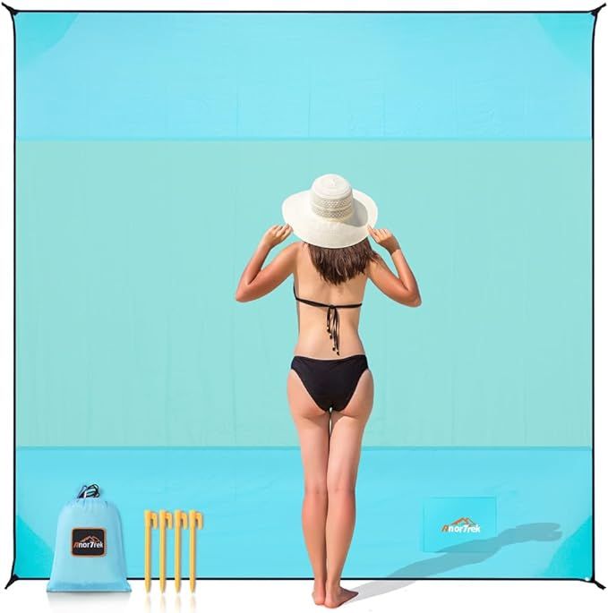 AnorTrek Beach Blanket Sandproof, Extra Large Beach Mat, Sand Free Mat Quick Drying, Lightweight, Soft & Durable Mat for Beach, Yard (Sky Blue & Mint Green, 10 x 10 FT (1～9 person)) added by Joyela Valentine