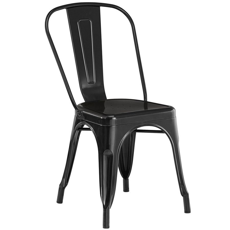 Lancaster Table & Seating Alloy Series Black Metal Indoor / Outdoor Industrial Cafe Chair with Vertical Slat Back and Drain Hole Seat added by Jennifer Boyt