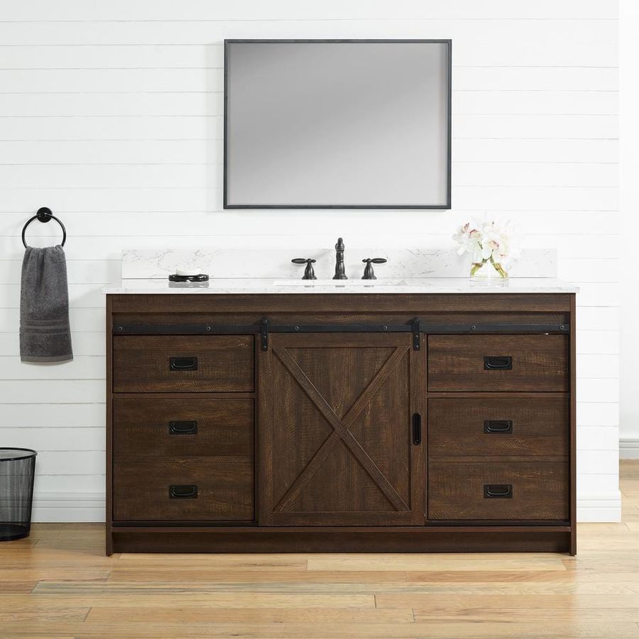 SUDIO Rafter 60 in. W x 22 in. D Bath Vanity in Rustic Brown with Carrara White Engineered Stone Vanity Top with White Sink Rafter-60RB-S - The Home Depot added by Elaine Wackerly