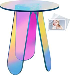 Acrylic End Table Acrylic Coffee Table Rainbow Side Table Round Clear Iridescent Side Table for Living Room,Small Spaces,Bistro,Outdoor.Rainbow End Desk Clear Night Stands W/Picture Frame 1PCS added by Taylor King