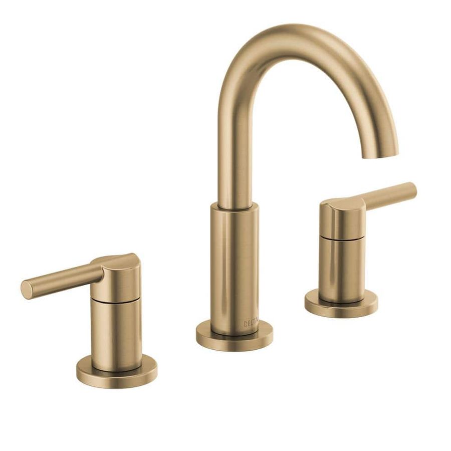 Delta Nicoli J-Spout Gold 8 in. Widespread Double Handle Bathroom Faucet in Champagne Bronze 35749LF-CZ - The Home Depot added by Nyssa Seredich