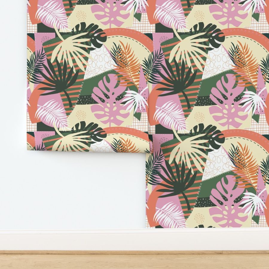 Pre-Pasted Large Palm Leaves Tropical Abstract Wallpaper added by KH Design Concepts