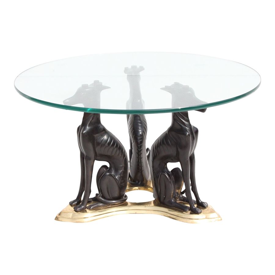 1970s Maitland-Smith Bronze and Brass Whippet Dogs Coffee Table With Glass Top added by Sarah Kaiser