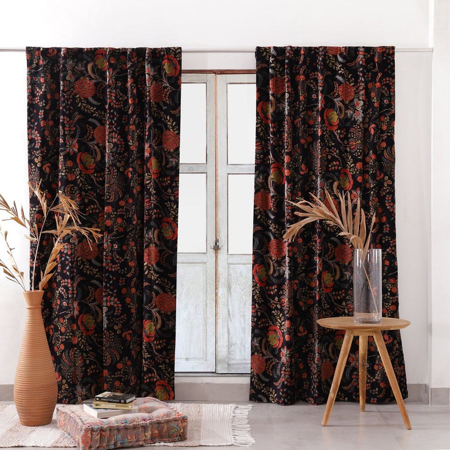 Black Floral Velvet Curtains Custom Window Curtain Velvet - Etsy added by Caroline Snavely