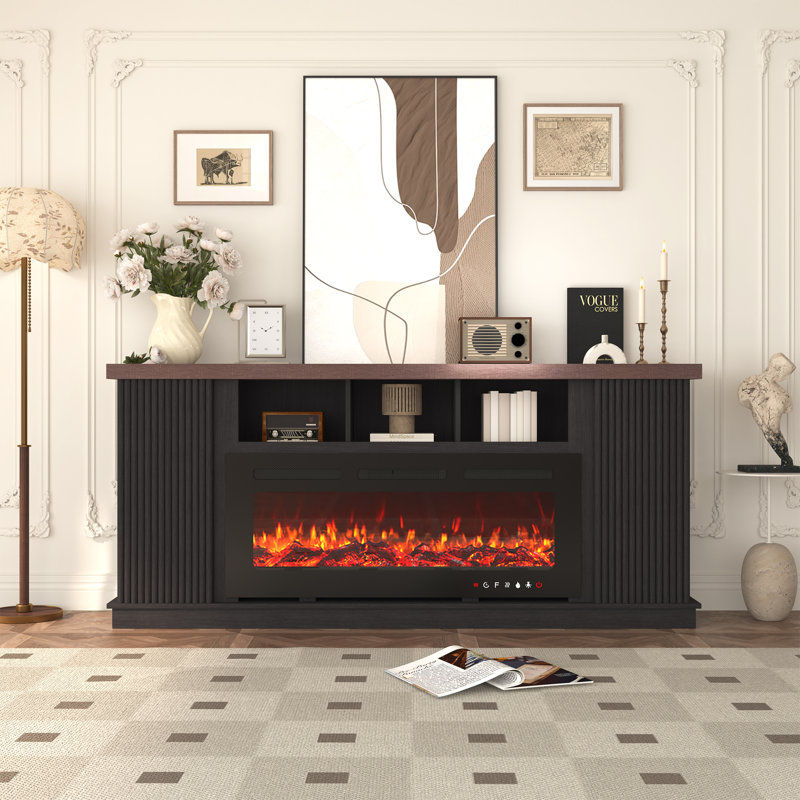 Latitude Run® 70" Tv Stand For Tvs Up To 85" With Electric Fireplace, Vintage Double Door Fireplace Cabinet For Living Room, Bedroom, Entertainment Center, Dark Walnut added by Courtney Durso