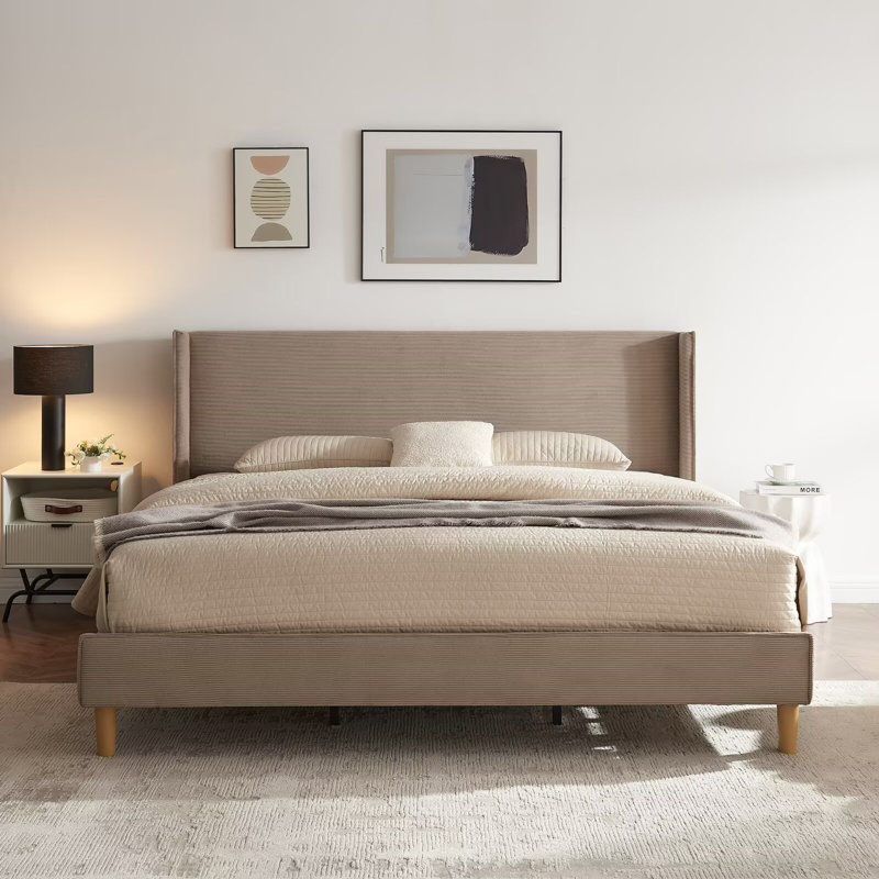 Ebern Designs Luxury Modern Wingback Corduroy Upholstered Bed & Reviews | Wayfair added by Whitney Crutcher