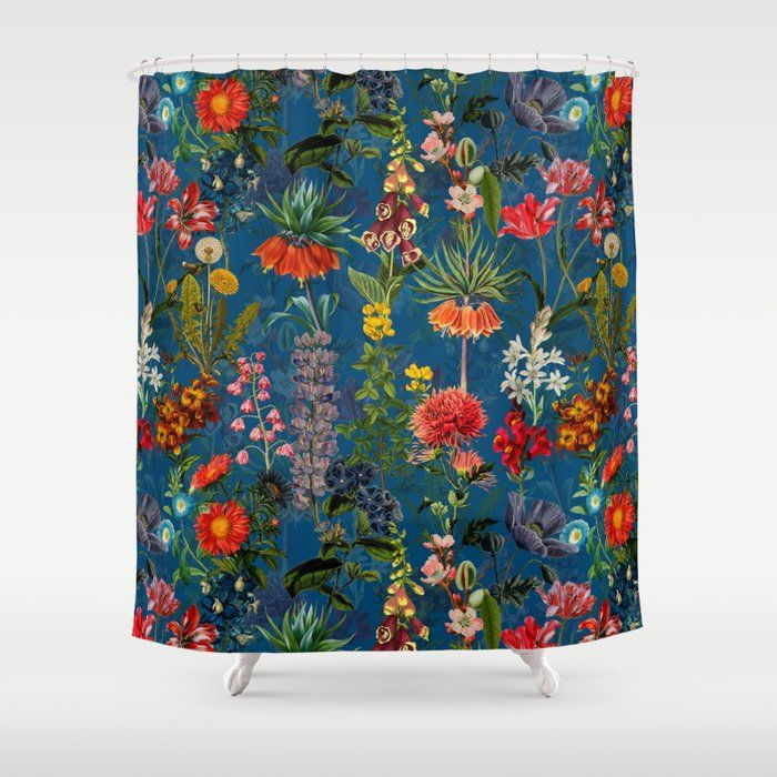 Vintage & Shabby Chic - Blue Midnight Spring Botancial Flower Garden Shower Curtain by Vintage Love added by Shannon Harvey