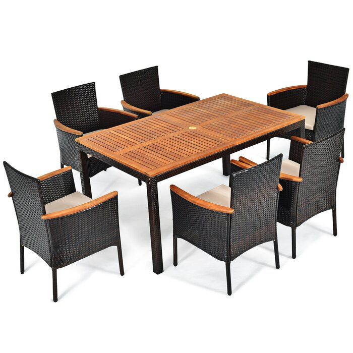 Chaley Rectangular 6 - Person 59'' Long Dining Set with Cushions and Umbrella Hole added by Whitney Crutcher
