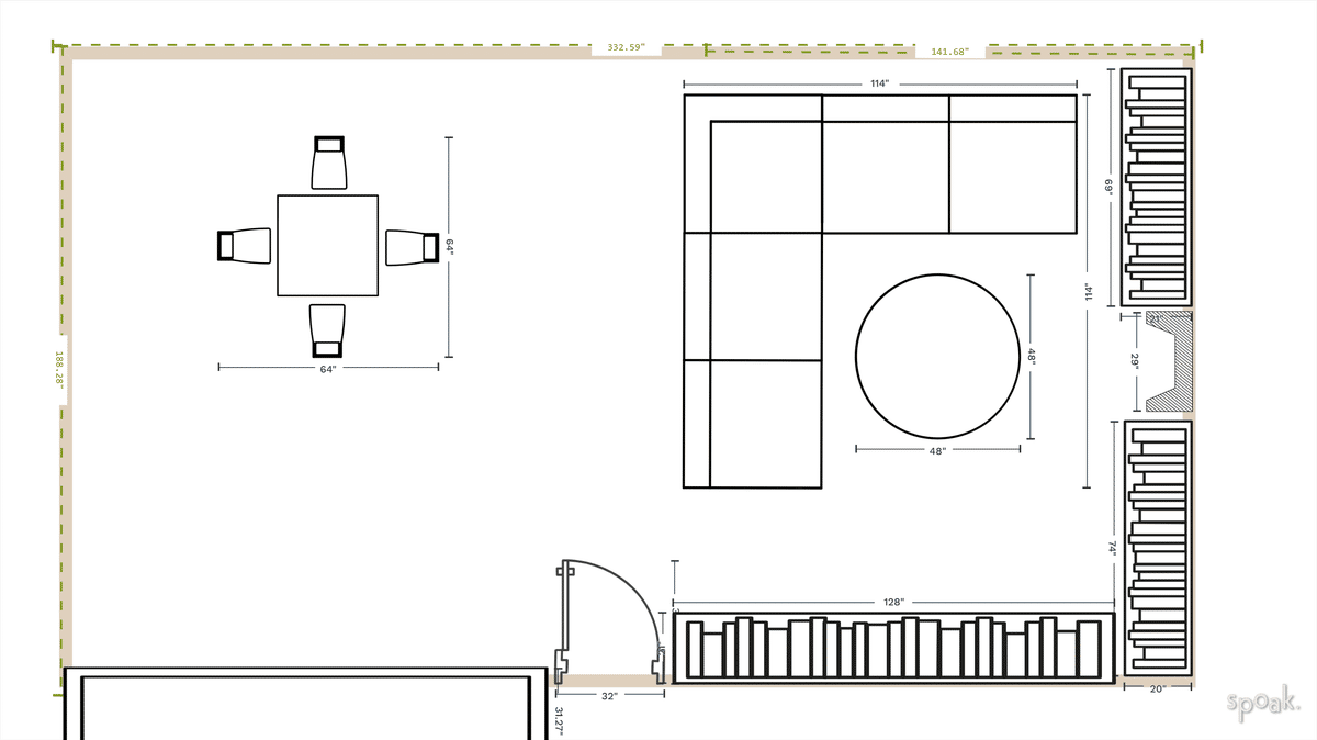 Rectanglar Living Room Plan designed by Samantha LaPierre