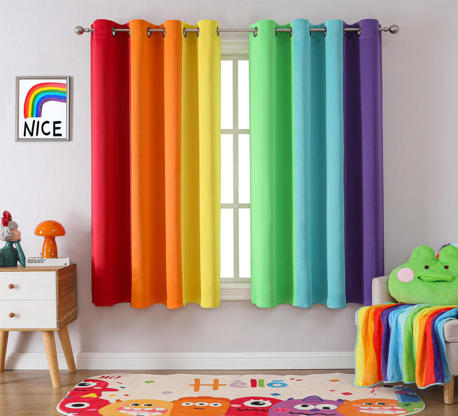 Ebern Designs Blackout Curtains Rainbow Curtains for Bedroom Livingroom Classroom Nursery Grommet Patchwork | Wayfair added by Stephanie Stras