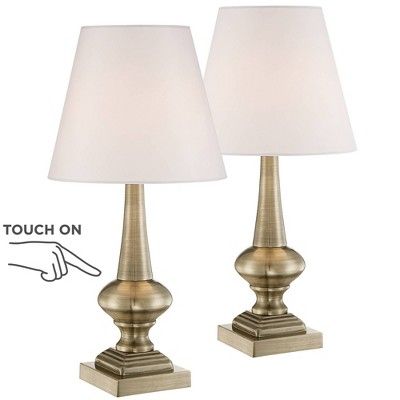 360 Lighting Traditional Accent Table Lamps 19" High Set of 2 Antique Brass Metal Touch On Off White Bell Fabric Shade for Bedroom Living Room Bedside added by HELEN SALGADO
