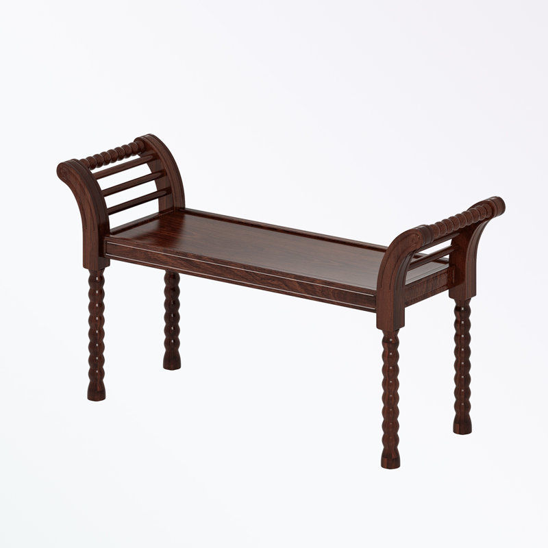 wooden frame Bench with Turned Legs and armrest added by Where The Heart Is Designs