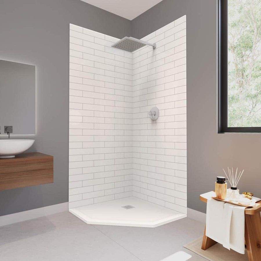 CASTICO Corner Neo 37 in. x 37 in. x 84 in. Solid Composite Stone Shower Kit - Subway Shower Walls and WH Sand Shower Pan Base K7A1S3636WHSUSU - The Home Depot added by HELEN SALGADO