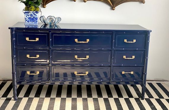 Faux Bamboo Dresser Lacquered in Old Navy | Etsy added by Kate Lynn Nemett