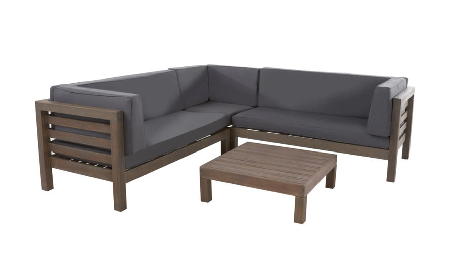 Noble House Oana gray 4-Piece Wood Outdoor Sectional Set with Dark gray Cushions 55319 - The Home Depot added by Janae Sullivan