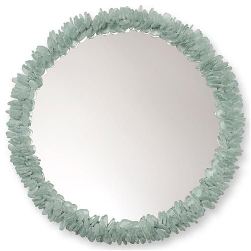 Palecek Seaglass Modern Classic Recycled Glass Round Accent Wall Mirror - Large added by maggie finch