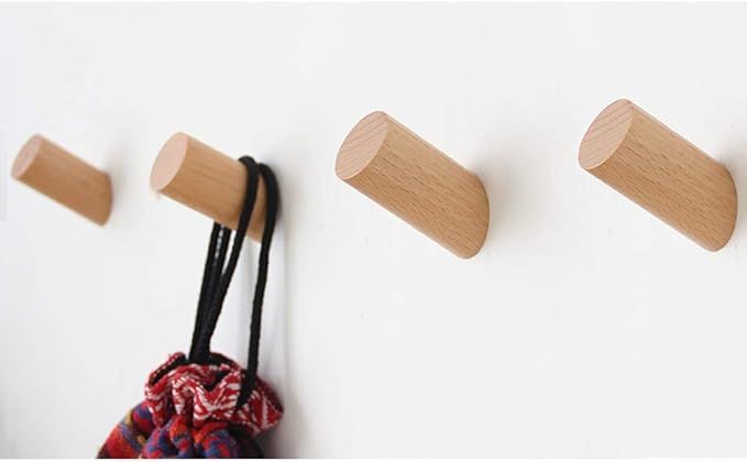 Felidio Wood Wall Hooks, 4 Pack Coat Hooks Mounted Rustic Wooden Heavy Duty Robe Hook Hat Rack | for Hanging Bathroom Towels Clothes Hanger (Beech Wood) added by sophia lin