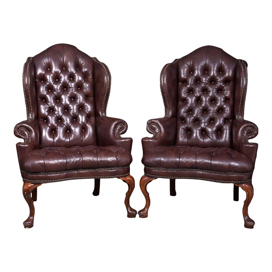 Late 19th Century Pair of Tufted Leather Wing Back Chairs added by Heather Hamel