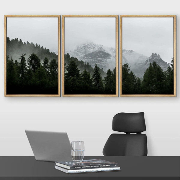 Misty Forest Landscape Mountain With Fog Natural Framed Canvas 3 Pieces Photograph Print Wall Art added by Amber Verduzco