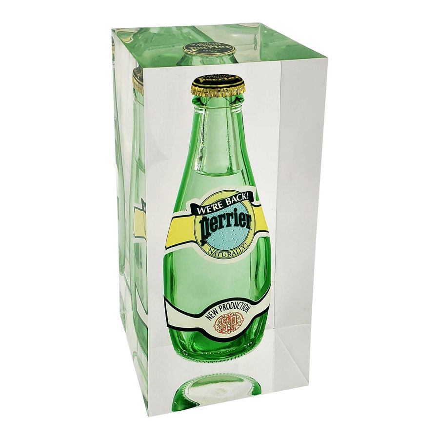 1970s French Pop Art Lucite Table Sculpture With Submerged Perrier Bottle - Postmodern France added by Sarah Kaiser