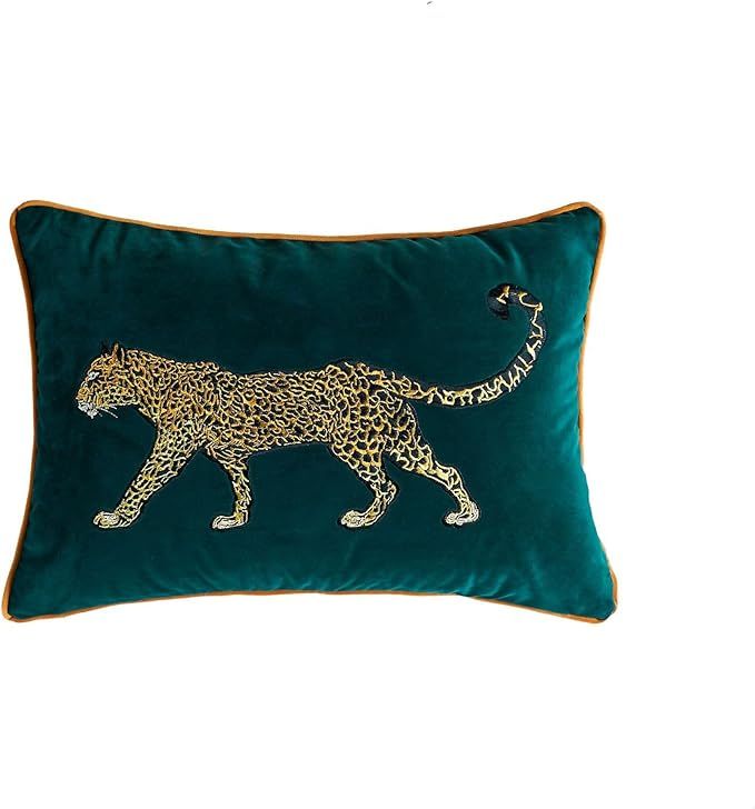 Luxury Embroidery Leopard Throw Pillowcase Gold Embroidered Velvet Cloth Cushion Cover Decorative Leopard Print Cheetah Pillows Case for Preppy Stuff Room 1PCS (14"x20"Color-1) added by Erica Ramon