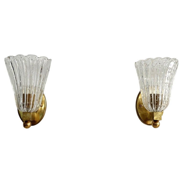 Italian Brass and Murano Glass Wall Lights or Sconces in Art Deco Style, 1990s added by Alta Projects