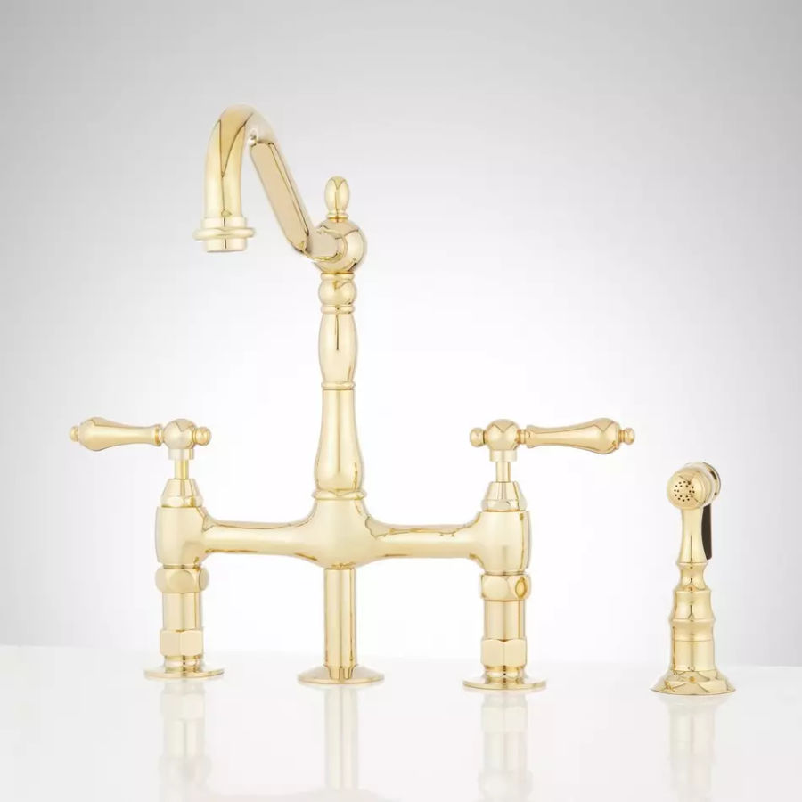 Bellevue Bridge Kitchen Faucet with Sprayer - Lever Handles - Polished Brass added by Emily Perdue