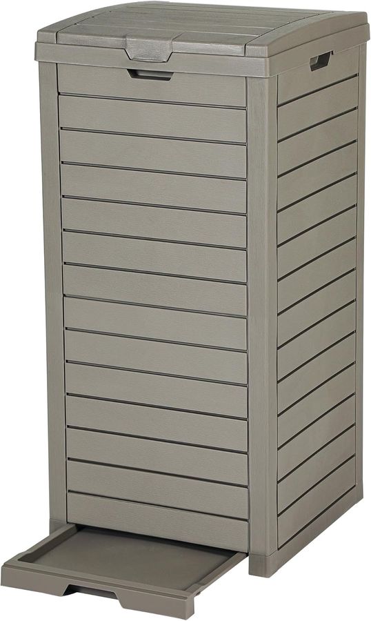 DWVO 38 Gallon Large Outdoor Trash Can, Waterproof Resin Hideaway Garbage Bin with Lid and Drip Tray, Outside Trash Bin for Porch, Backyard, Deck, Patio, Poolside, Easy to Clean, Taupe added by sallie tyler