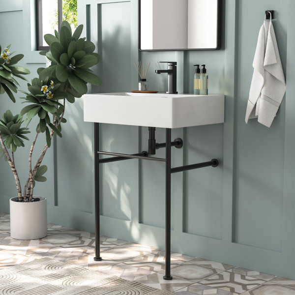 35'' Tall Ceramic White Rectangular Single Faucet Hole Console Bathroom Sink with Overflow added by Abby Phillips