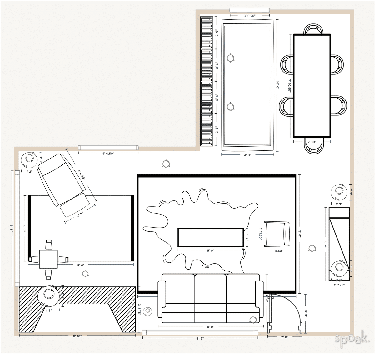 Living + Dining Room Plan designed by Jill Fagan