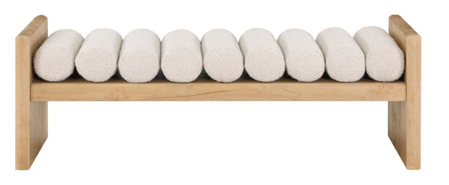 boucle fabric wood bench added by Leah Kouba