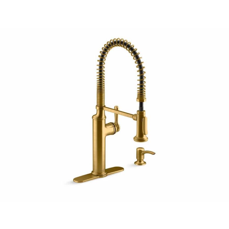 KOHLER Sous Pro-Style-Single Handle Pull Down Sprayer Kitchen Faucet in Vibrant Brushed Moderne Brass K-R10651-SD-2MB - The Home Depot added by Jayme Weaver