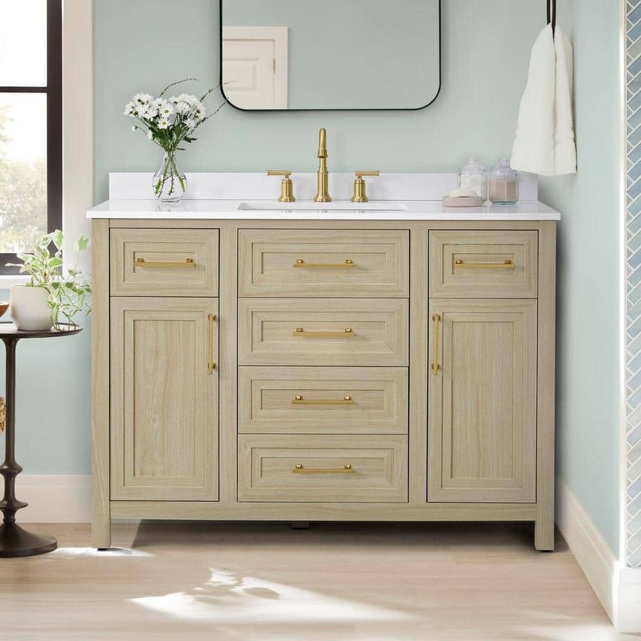 Home Decorators Collection Beaufort 48 in. W x 19 in. D x 34 in. H Single Sink Bath Vanity in Light Birch with White Engineered Stone Top Beaufort 48LB - The Home Depot added by Jayme Weaver