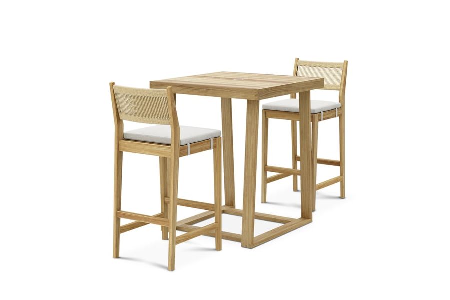 Rio Outdoor Teak Bar Table & Stool Set | Castlery added by Kristina Blackford