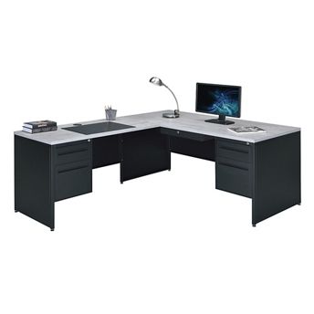 Carbon L-Shape Reversible Steel Desk with Center Drawer - 66"Wx78"D by NBF Signature Series | NBF.com added by Holly Kamstra