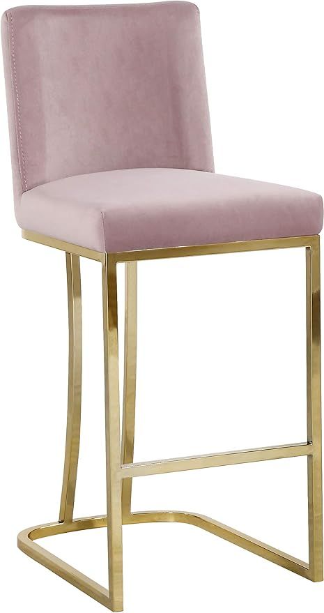 Meridian Furniture Heidi Collection Modern | Contemporary Velvet Upholstered Counter Stool with Polished Gold Metal Legs, 16" W x 19.5" D x 36.5" H, Pink added by Vanessa Grech